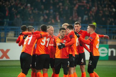 Kharkiv, Ukraine - February 20, 2020: Shakhtar celebrate goal. Europa League Shakhtar - Benfica