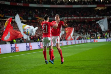 Lizbon, Portekiz - 27 Şubat 2020: Estadio Da Luz 'da oynanan Avrupa Ligi karşılaşmasında Ruben Dias. Film gürültülü fotoğraf