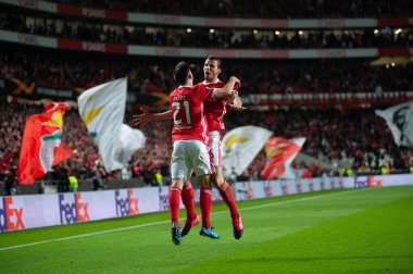 Lizbon, Portekiz - 27 Şubat 2020: Estadio Da Luz 'da oynanan Avrupa Ligi karşılaşmasında Ruben Dias. Film gürültülü fotoğraf