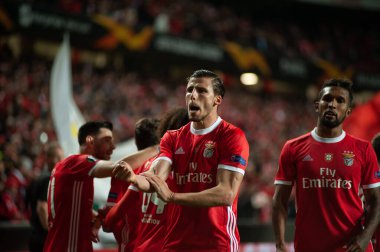 Lizbon, Portekiz - 27 Şubat 2020: Estadio Da Luz 'da oynanan Avrupa Ligi karşılaşmasında Ruben Dias. Film gürültülü fotoğraf