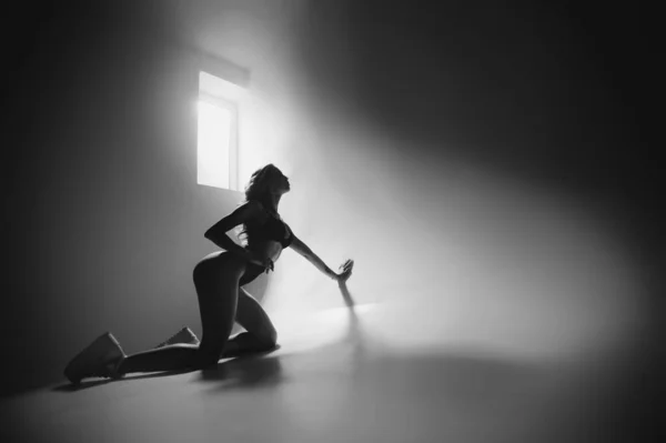 Silhouette Eines Mädchens Mit Sportlicher Figur — Stockfoto