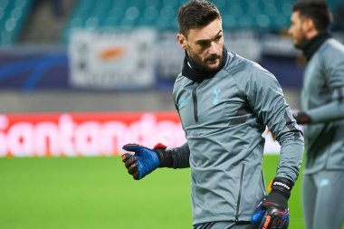 Leipzig, Almanya - 20 Mart 2020: Hugo Lloris Tottenham Hotspur kalecisi Leipzig Tottenham 'a karşı Leipzig Arena maçında 