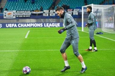 Leipzig, Almanya - 20 Mart 2020: Hugo Lloris Tottenham Hotspur kalecisi Leipzig Tottenham 'a karşı Leipzig Arena maçında 