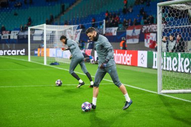 Leipzig, Almanya - 20 Mart 2020: Hugo Lloris Tottenham Hotspur kalecisi Leipzig Tottenham 'a karşı Leipzig Arena maçında 