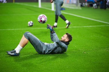 Leipzig, Almanya - 20 Mart 2020: Hugo Lloris Tottenham Hotspur kalecisi Leipzig Tottenham 'a karşı Leipzig Arena maçında 