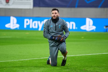 Leipzig, Almanya - 20 Mart 2020: Hugo Lloris Tottenham Hotspur kalecisi Leipzig Tottenham 'a karşı Leipzig Arena maçında 