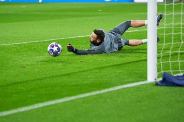 Leipzig, Almanya - 20 Mart 2020: Hugo Lloris Tottenham Hotspur kalecisi Leipzig Tottenham 'a karşı Leipzig Arena maçında 