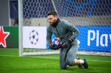 Leipzig, Almanya - 20 Mart 2020: Hugo Lloris Tottenham Hotspur kalecisi Leipzig Tottenham 'a karşı Leipzig Arena maçında 