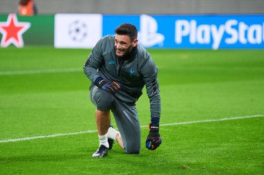 Leipzig, Almanya - 20 Mart 2020: Hugo Lloris Tottenham Hotspur kalecisi Leipzig Tottenham 'a karşı Leipzig Arena maçında 