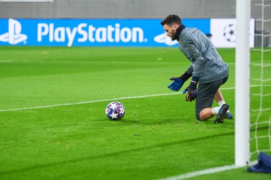 Leipzig, Almanya - 20 Mart 2020: Hugo Lloris Tottenham Hotspur kalecisi Leipzig Tottenham 'a karşı Leipzig Arena maçında 