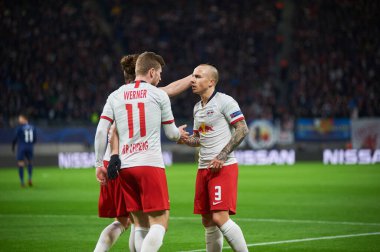 Leipzig, Almanya - 20 Mart 2020: Leipzig-Tottenham maçında Angelino Leipzig Arena maçından önce 