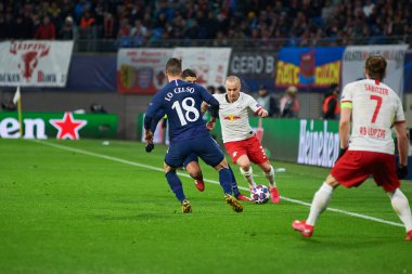 Leipzig, Almanya - 20 Mart 2020: Leipzig-Tottenham maçında Angelino Leipzig Arena maçından önce 