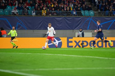 Leipzig, Almanya - 20 Mart 2020: Leipzig-Tottenham maçında Timo Werner 