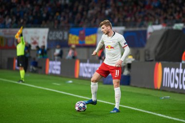 Leipzig, Almanya - 20 Mart 2020: Leipzig-Tottenham maçında Timo Werner 
