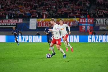 Leipzig, Almanya - 20 Mart 2020: Leipzig-Tottenham maçında Timo Werner 