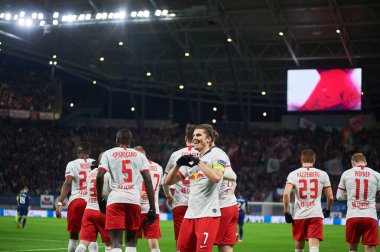 Leipzig, Almanya - 20 Mart 2020: Marcel Sabitzer Leipzig-Tottenham maçında Leipzig Arena maçından önce 