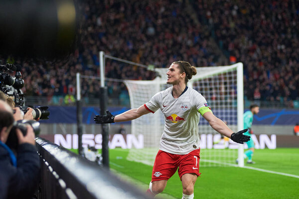 Leipzig, Germany - March 20, 2020:  Marcel Sabitzer during the match Leipzig vs Tottenham at Leipzig Arena before 