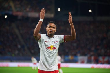 Leipzig, Almanya - 10 Mart 2020: Leipzig-Tottenham maçında Christopher Nkunku