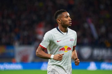 Leipzig, Almanya - 10 Mart 2020: Leipzig-Tottenham maçında Christopher Nkunku
