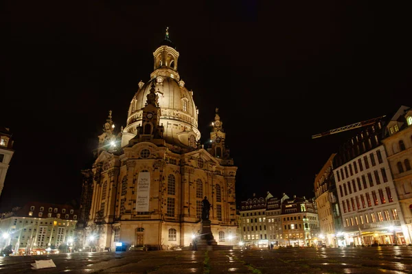 Dresden Germany March 2020 Neumarkt Frauenkirche Low Key Photo Lights — Stock Photo, Image