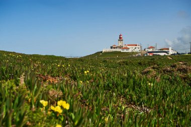 Deniz feneri. Portekiz. Algarve bölgesinin batı Atlantik kıyısında. Portekiz manzarası.