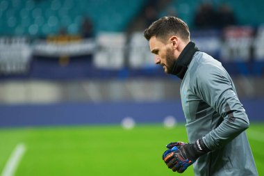 Leipzig, Almanya - 20 Mart 2020: Hugo Lloris Tottenham Hotspur kalecisi Leipzig Tottenham 'a karşı Leipzig Red Bull Arena maçından önce