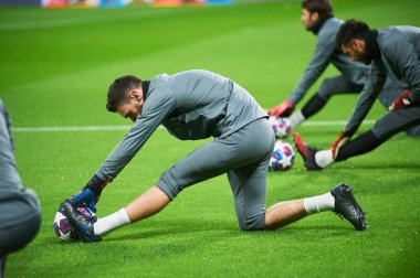 Leipzig, Almanya - 20 Mart 2020: Hugo Lloris Tottenham Hotspur kalecisi Leipzig Tottenham 'a karşı Leipzig Red Bull Arena maçından önce