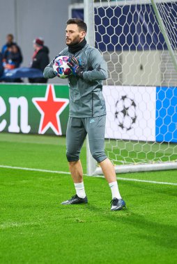 Leipzig, Almanya - 20 Mart 2020: Hugo Lloris Tottenham Hotspur kalecisi Leipzig Tottenham 'a karşı Leipzig Red Bull Arena maçından önce