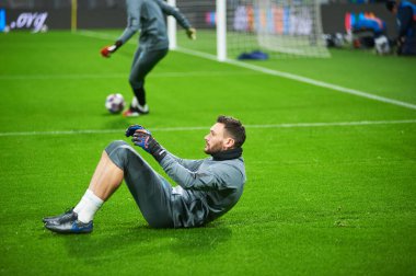 Leipzig, Almanya - 20 Mart 2020: Hugo Lloris Tottenham Hotspur kalecisi Leipzig Tottenham 'a karşı Leipzig Red Bull Arena maçından önce