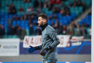 Leipzig, Almanya - 20 Mart 2020: Hugo Lloris Tottenham Hotspur kalecisi Leipzig Tottenham 'a karşı Leipzig Red Bull Arena maçından önce