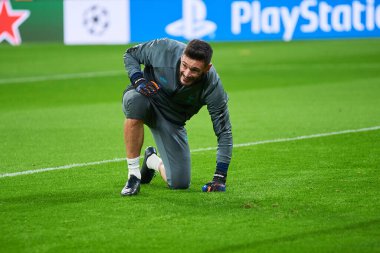 Leipzig, Almanya - 20 Mart 2020: Hugo Lloris Tottenham Hotspur kalecisi Leipzig Tottenham 'a karşı Leipzig Red Bull Arena maçından önce