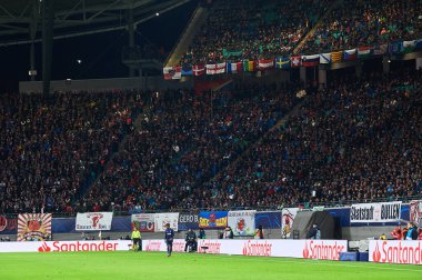Leipzig, Almanya - 20 Mart 2020: Leipzig Arena UEFA Şampiyonlar Ligi - Tottenham maçı sırasında