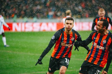Kyiv, Ukrayna - 12 Aralık 2018: Genç Moraes, Shakhtar Şampiyonlar Ligi maçında Shakhtar Donetsk - Olympique Lyon