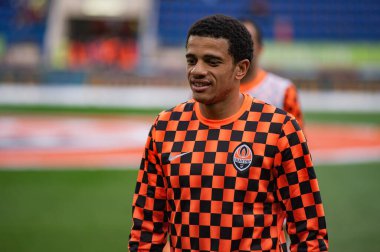 Kharkiv, Ukrayna - 14 Eylül 2019: Ukrayna Premier Ligi 'nin Zorya Luhansk' a karşı oynadığı maçtan önce maç öncesi antrenmanlara sataşma