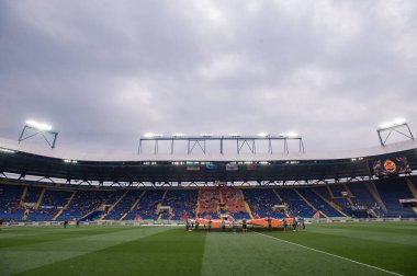 Kharkiv, Ukrayna - 14 Eylül 2019: Metalist stadyum ve Ukrayna Prömiyer Ligi Shakhtar - Zorya