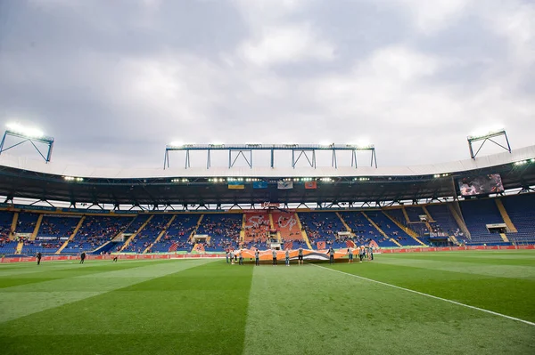 Kharkiv, Ukrayna - 14 Eylül 2019: Metalist stadyum ve Ukrayna Prömiyer Ligi Shakhtar - Zorya