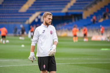 Kharkiv, Ukrayna - 14 Eylül 2019: Kaleci Shevchenko Mykyta. Ukrayna Premier Ligi. FC Shakhtar Donetsk-FC Zorya Luhansk