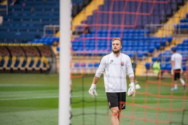 Kharkiv, Ukrayna - 14 Eylül 2019: Kaleci Shevchenko Mykyta. Ukrayna Premier Ligi. FC Shakhtar Donetsk-FC Zorya Luhansk