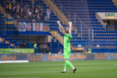 Kharkiv, Ukrayna - 14 Eylül 2019: Kaleci Shevchenko Mykyta. Ukrayna Premier Ligi. FC Shakhtar Donetsk-FC Zorya Luhansk