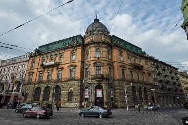 Lviv, Ukrayna - 23 Temmuz 2019: Lemberg 'in sokak mimarisi