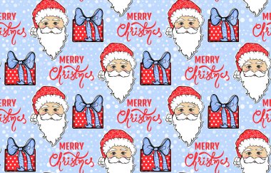 Noel Baba, hediye kutusu ve neşeli Noel ile Seamless Modeli 