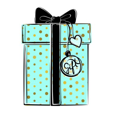 Şerit ve yay vektör hediye kutusu.