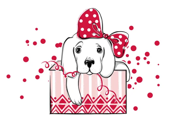Vánoční obrázek s funny pes. Ručně kreslenou vektorové labrado — Stockový vektor