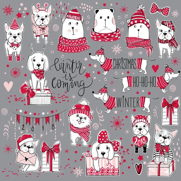 Vector Merry Christmas collection met leuke vakantie symbolen. Leuk — Stockvector