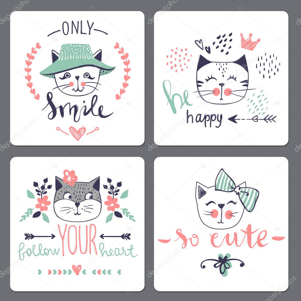 Vector card series with cute fashion cats.