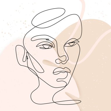 Sürekli çizgi vektör çizimi. Bir grup yüz silueti. Soyut portre.