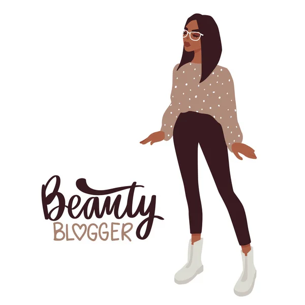 Stylish Beauty blogger girl in fashion clothes with glasses. — Stock Vector