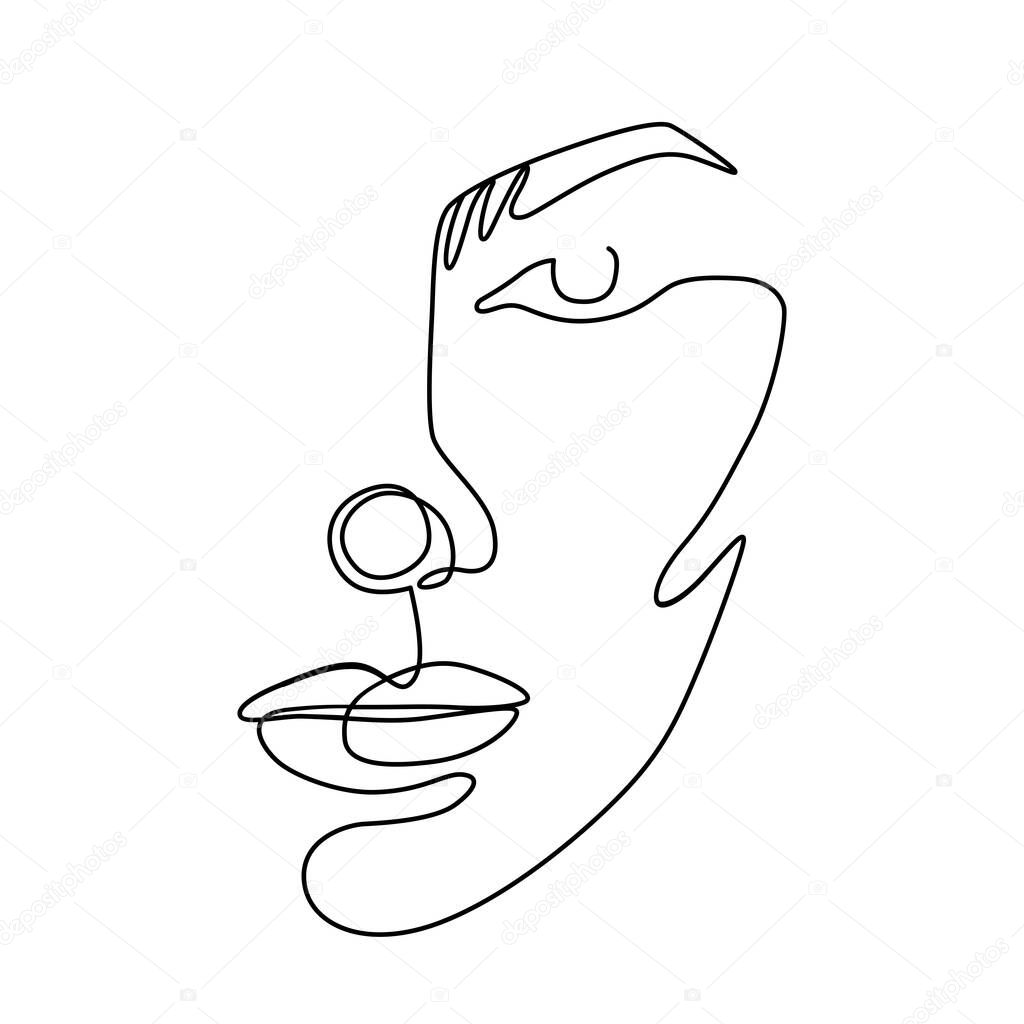 Continuous line vector drawing. Face silhouette. Abstract portrait.