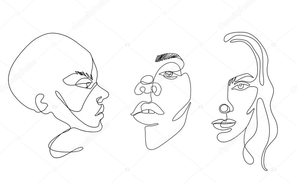 Continuous line vector drawing. Face silhouette. Abstract portrait.