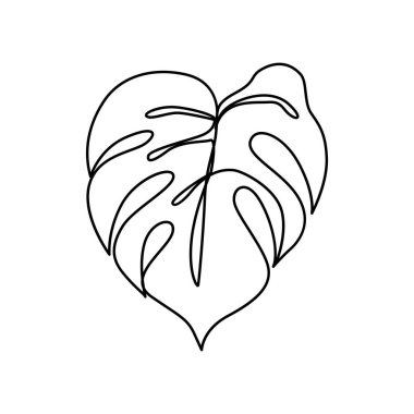 Devamlı çizgi halinde canavar yaprağı. Tropikal yaprak çizimi